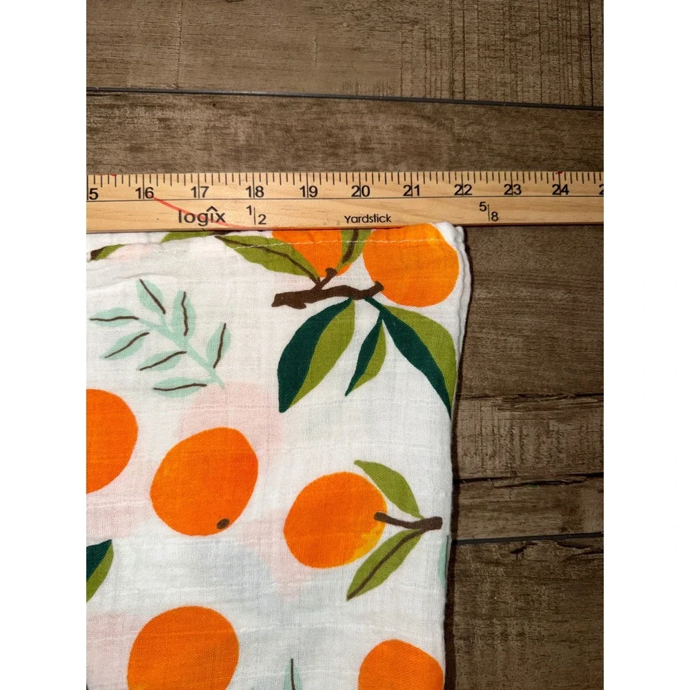 Clementine Kids Muslin Swaddle Blanket Fruit Print 100% Cotton White 46x46